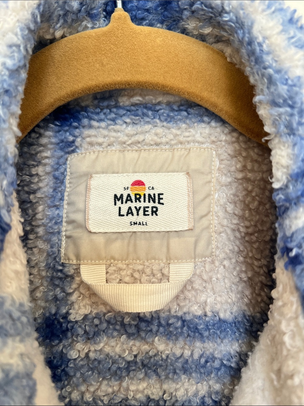 Marine Layer women’s Cream & Blue Plaid Sherpa fleece Jacket SMALL - Picture 2 of 4